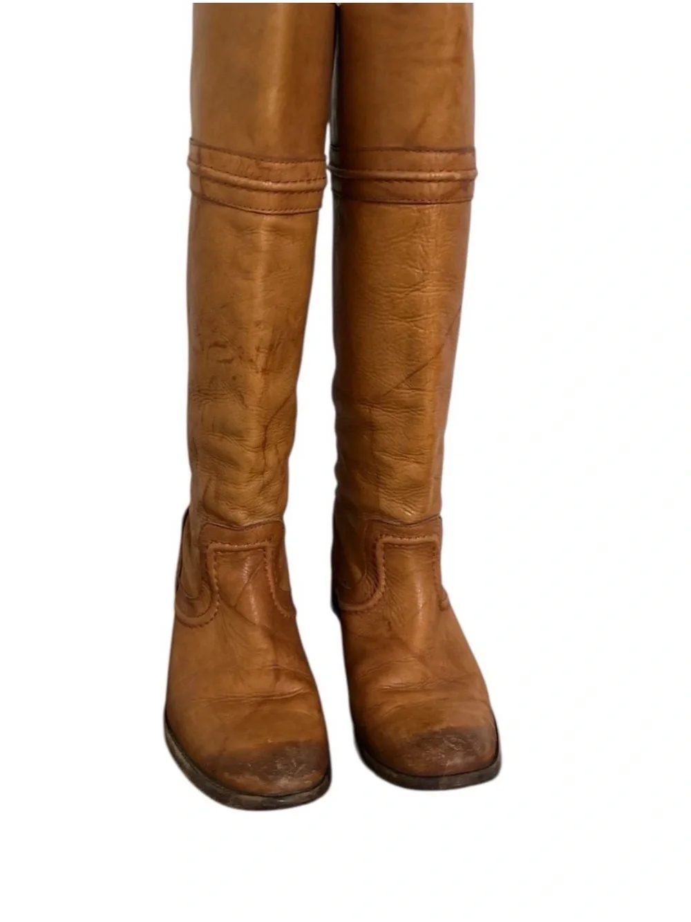 Frye Melissa Classic Tall Leather Riding Boots - Tan Marbled Leather Oiled toe